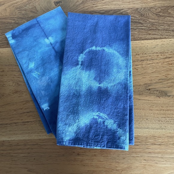 Shibori Tea Towel Set Tie Dye Hand Dyed Cotton Upcycled Sustainable - Picture 1 of 9